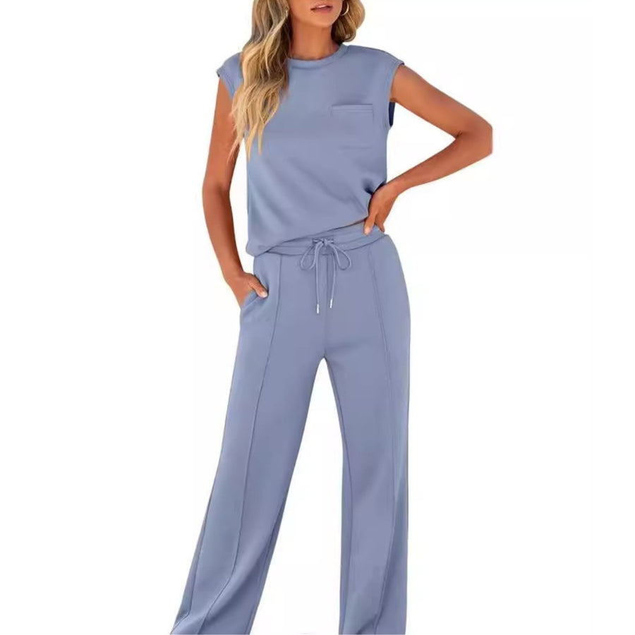 Artemisia | Women's Sleeveless Top and Pants Summer Co-Ord in Blue