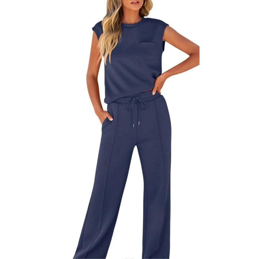 Artemisia | Women's Sleeveless Top and Pants Summer Co-Ord in Dark Blue