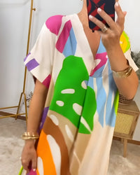 Ascelina | Women's Abstract Midi V-Neck Midi Summer Dress