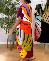 Ascelina | Women's Abstract Midi V-Neck Midi Summer Dress