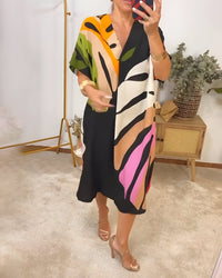 Ascelina | Women's Abstract Midi V-Neck Midi Summer Dress