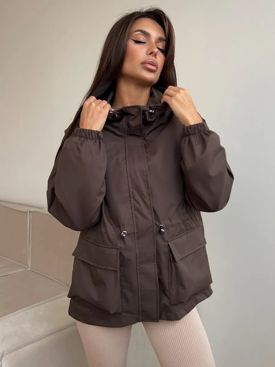 Ascelina | Women's Pockets Lightweight Jacket in Brown