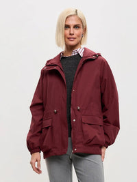 Ascelina | Women's Pockets Lightweight Jacket in Wine Red