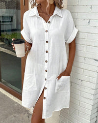 Asenath | Women's Collared Mini Button Front Pocket Summer Dress