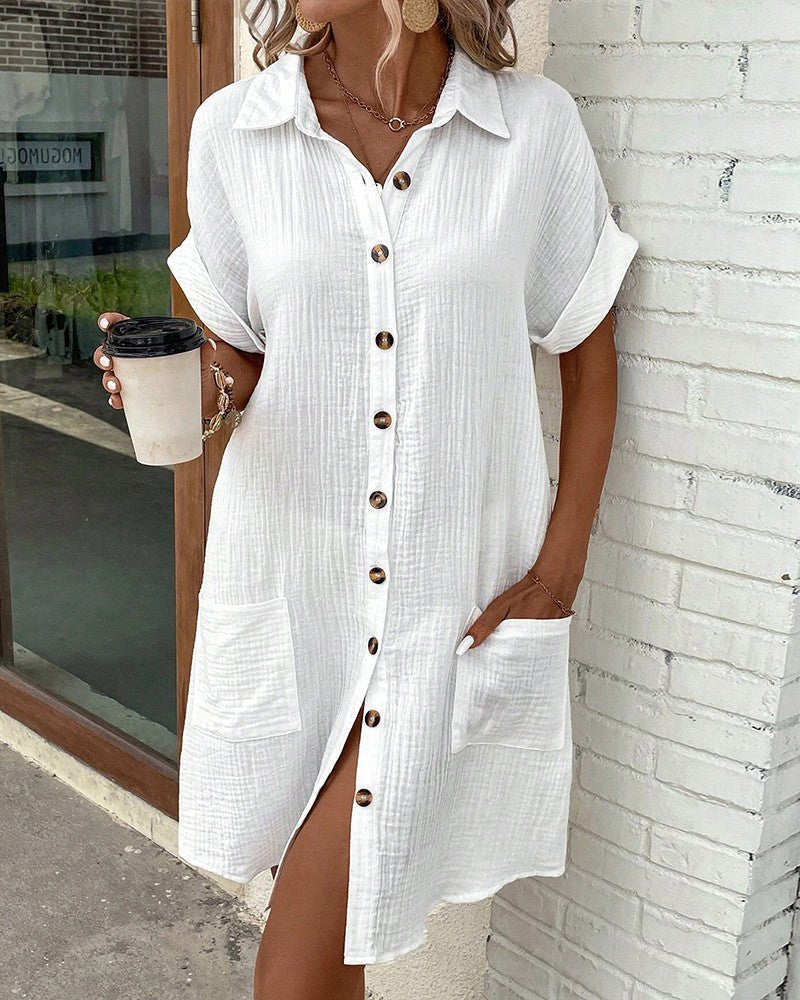 Asenath | Women's Collared Mini Button Front Pocket Summer Dress