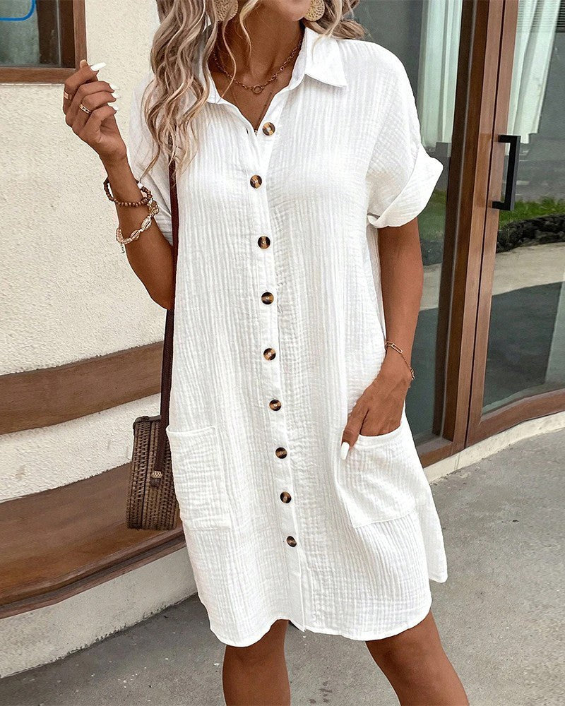 Asenath | Women's Collared Mini Button Front Pocket Summer Dress