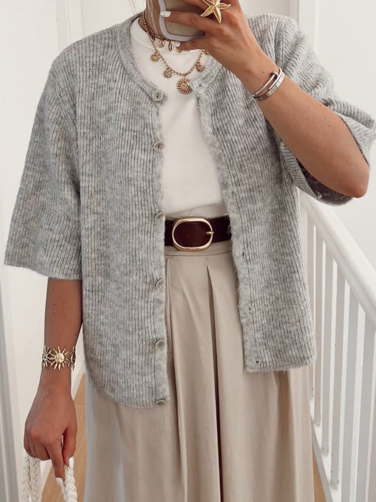 Asenath | Women's Lightweight Knit Cardigan in Gray