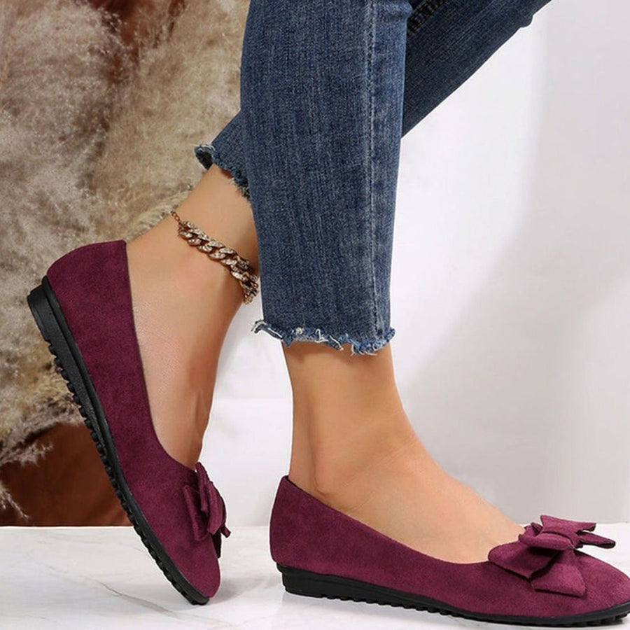 Ashley | Women's Bow-Detail Suede Slip-On Comfort Shoes in Bordeaux