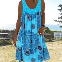 Asta | Women's Geometric Print Style Midi Summer Dress in Blue
