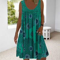 Asta | Women's Geometric Print Style Midi Summer Dress in Green