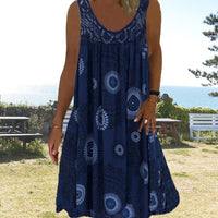Asta | Women's Geometric Print Style Midi Summer Dress in Navy Blue