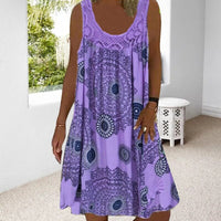 Asta | Women's Geometric Print Style Midi Summer Dress in Purple