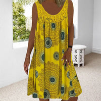 Asta | Women's Geometric Print Style Midi Summer Dress in Yellow