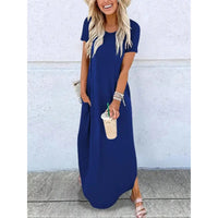 Athalie | Women's Round Neck Maxi Summer Dress in Blue