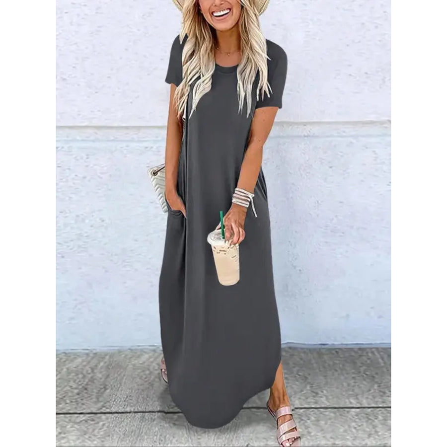 Athalie | Women's Round Neck Maxi Summer Dress in Gray