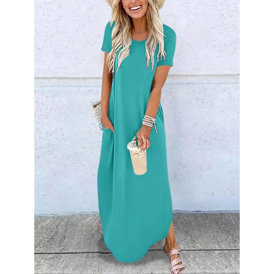 Athalie | Women's Round Neck Maxi Summer Dress in Light Blue