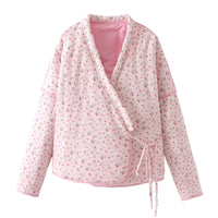 Aubrey | Women's Tie Belt Belted Floral Blouse in Pink