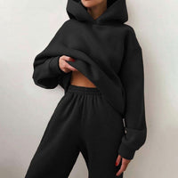 Aubrey | Women's Casual Loose-Fit Hoodie Jogger Two-Piece Set in Black