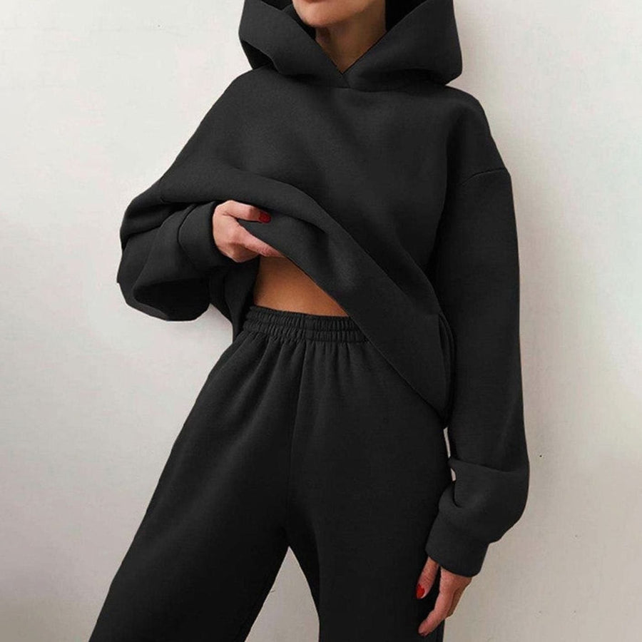 Aubrey | Women's Casual Loose-Fit Hoodie Jogger Two-Piece Set in Black