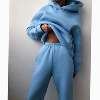 Aubrey | Women's Casual Loose-Fit Hoodie Jogger Two-Piece Set in Blue