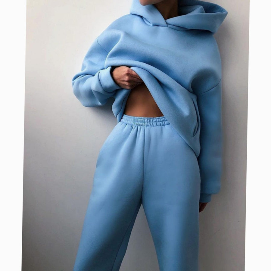 Aubrey | Women's Casual Loose-Fit Hoodie Jogger Two-Piece Set in Blue