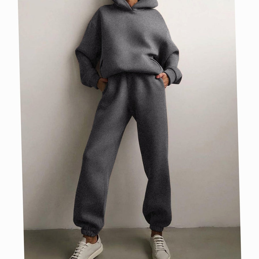 Aubrey | Women's Casual Loose-Fit Hoodie Jogger Two-Piece Set in Dark Gray