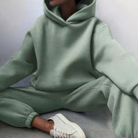Aubrey | Women's Casual Loose-Fit Hoodie Jogger Two-Piece Set in Green