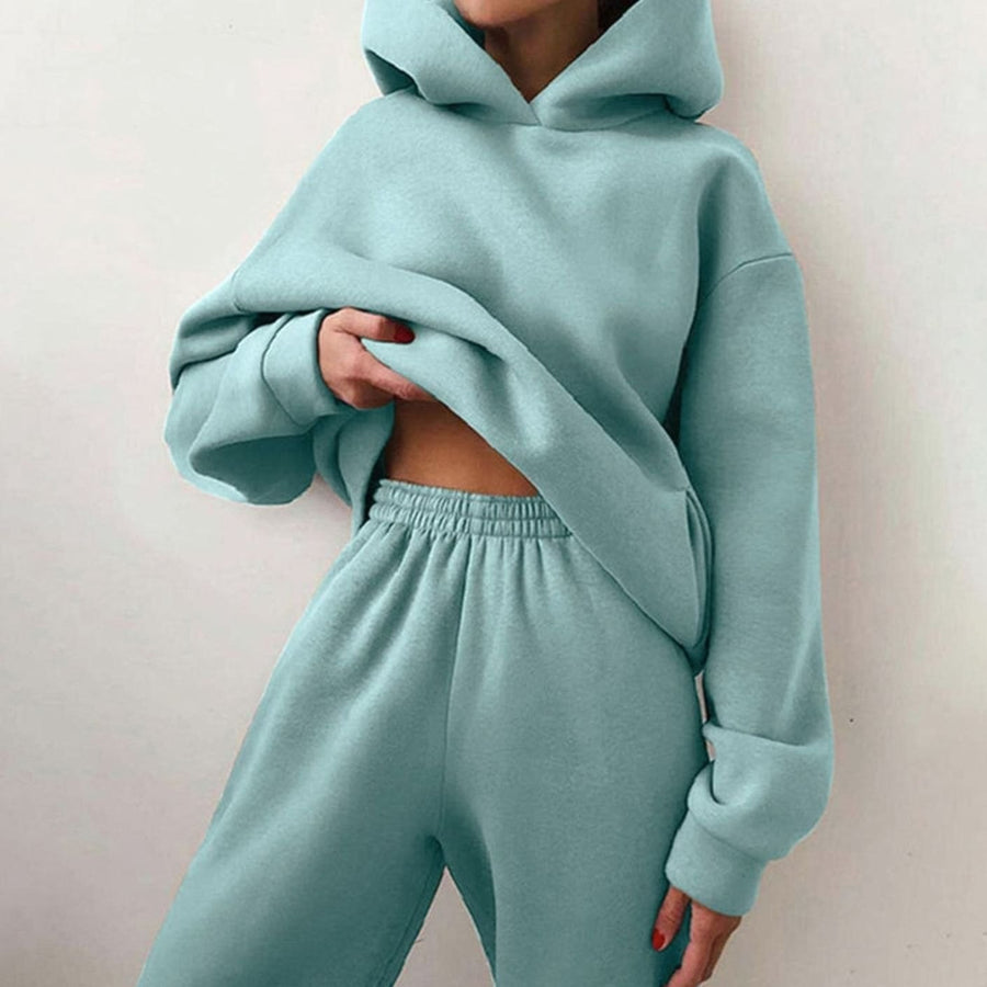Aubrey | Women's Casual Loose-Fit Hoodie Jogger Two-Piece Set in Mint Blue