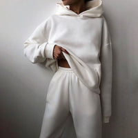 Aubrey | Women's Casual Loose-Fit Hoodie Jogger Two-Piece Set in White