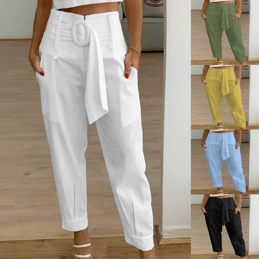 Aubriet | Women's Pockets Belted Fashionable Pants – Dress Pants