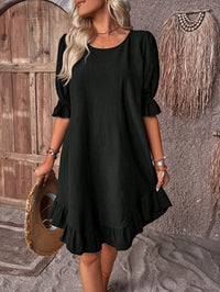 Aubriet | Women's Ruffle Hem Mini Summer Dress in Black