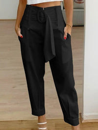 Aubriet | Women's Pockets Belted Fashionable Pants – Dress Pants in Black