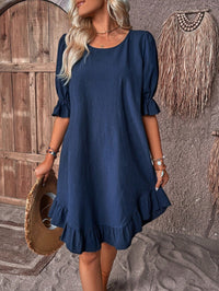 Aubriet | Women's Ruffle Hem Mini Summer Dress in Blue