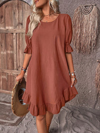Aubriet | Women's Ruffle Hem Mini Summer Dress in Brown
