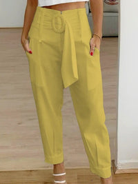 Aubriet | Women's Pockets Belted Fashionable Pants – Dress Pants in Ginger