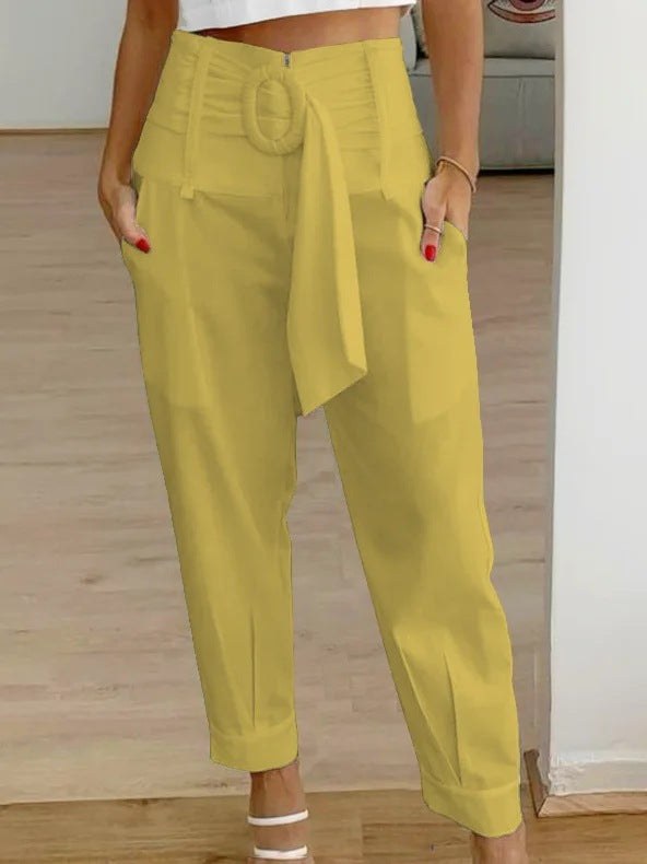 Aubriet | Women's Pockets Belted Fashionable Pants – Dress Pants in Ginger