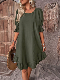 Aubriet | Women's Ruffle Hem Mini Summer Dress in Green