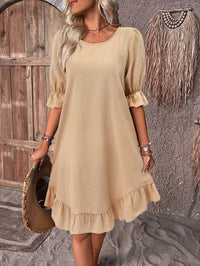 Aubriet | Women's Ruffle Hem Mini Summer Dress in Khaki
