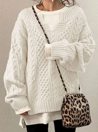 Audrey | Women's Oversized Cable Knit Sweater V-Neck Pullover
