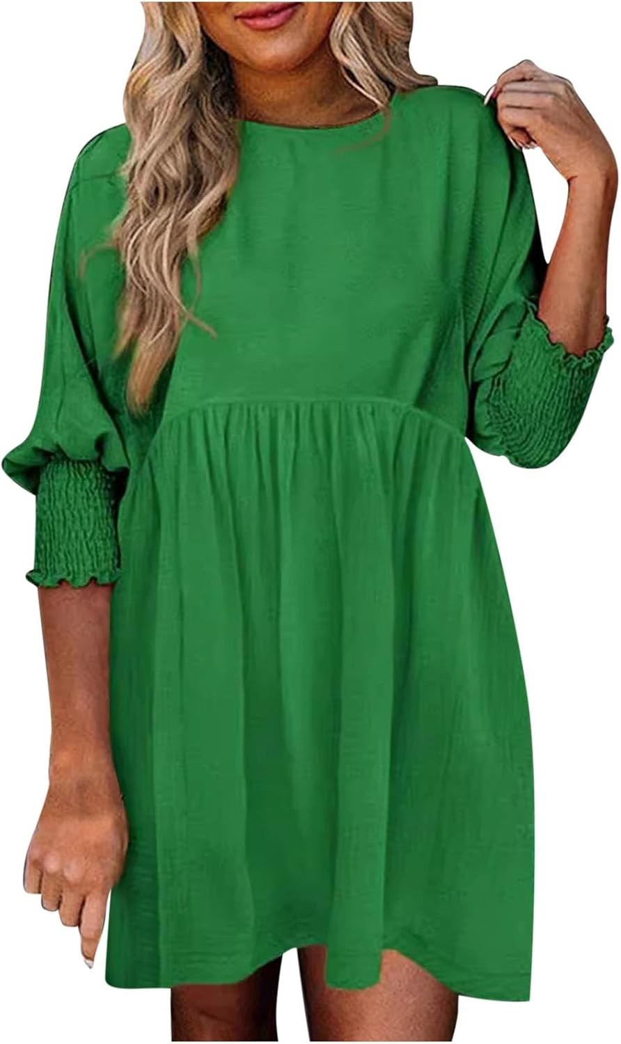 Augustina | Women's Smocked Cuff Mini Summer Dress in Green