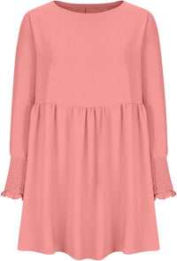 Augustina | Women's Smocked Cuff Mini Summer Dress in Light Pink