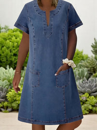 Aurelia | Women's Short Sleeve Shift Mini Dress in Blue