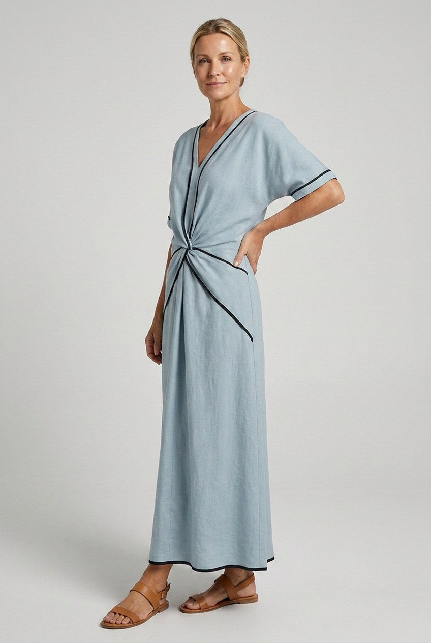 Aurelian | Women's Twist Front Maxi V-Neck Trim Summer Dress