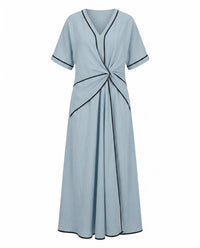 Aurelian | Women's Twist Front Maxi V-Neck Trim Summer Dress