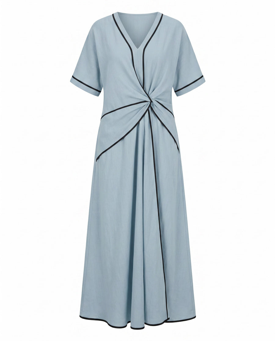 Aurelian | Women's Twist Front Maxi V-Neck Trim Summer Dress
