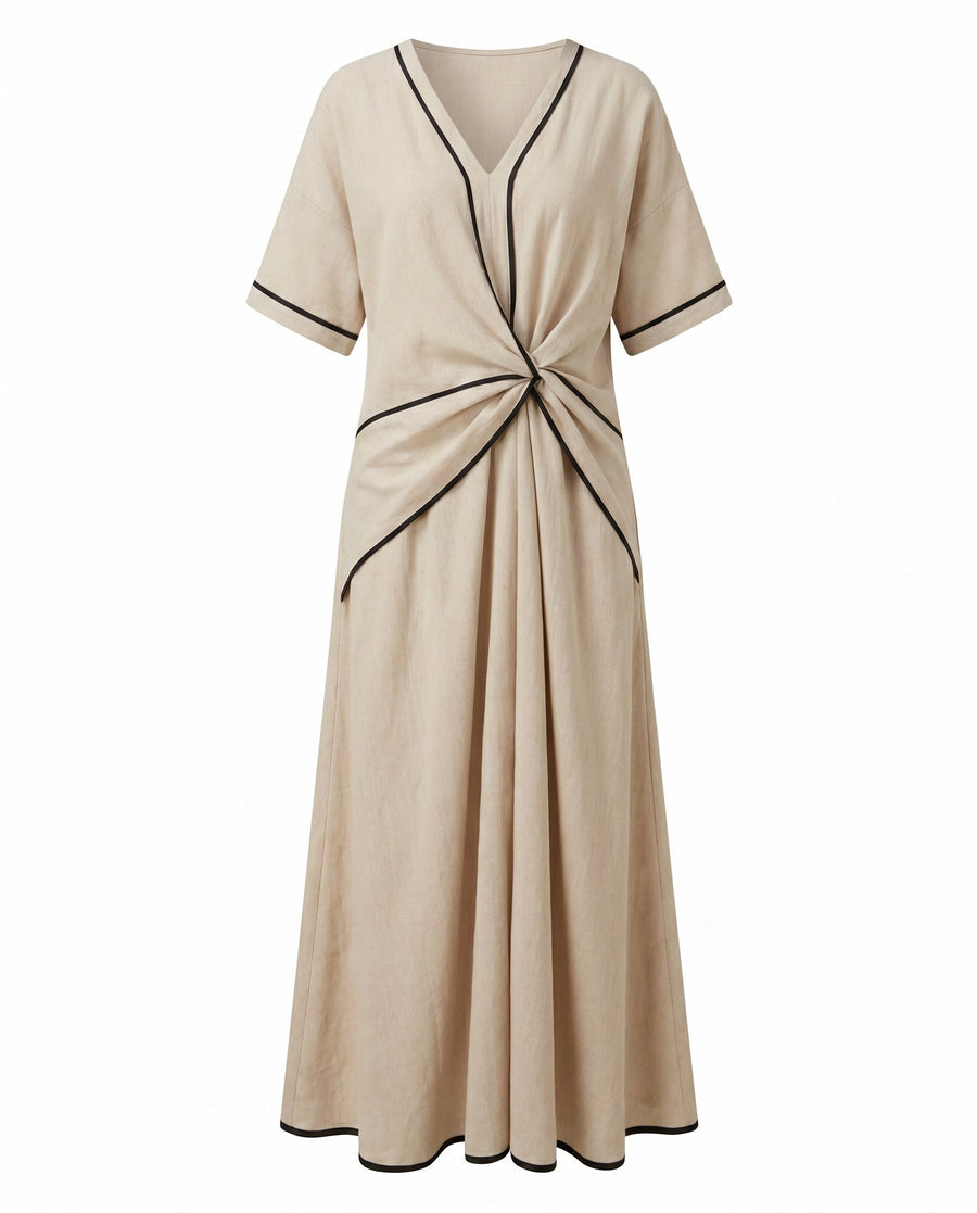 Aurelian | Women's Twist Front Maxi V-Neck Trim Summer Dress