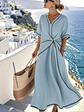 Aurelian | Women's Twist Front Maxi V-Neck Trim Summer Dress