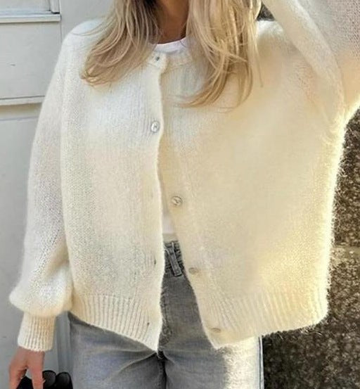 Aurelian | Women's Button-Front Knit Soft Cardigan in White
