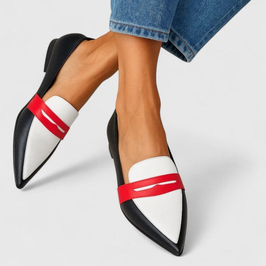 Aurelie | Women's Pointed Slip-On Shoe Loafer in Black & White
