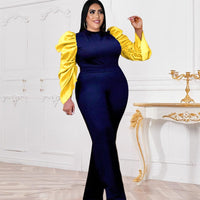 Aurelie | Women's Puff Sleeve Elegant Jumpsuit in Marine Blue